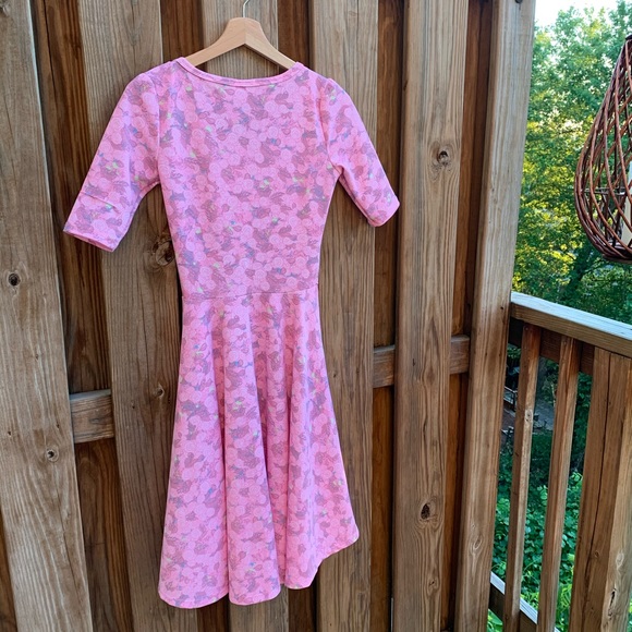 LulaRoe Nicole Pink Floral Rosette Dress - Picture 3 of 6